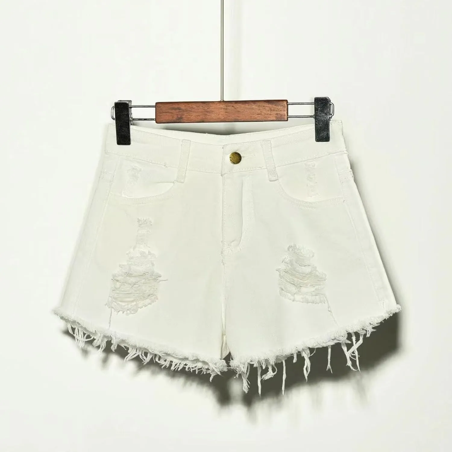 Denim Shorts for Women Mid Rise Ripped Distressed Shorts Frayed Raw Hem 5" Shorts with Pockets Trendy Cut Off Shorts