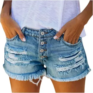 Denim Shorts Women Stretchy Plus Size Pure Color High Waisted Trendy Vintage Short Jeans with Pockets Raw Hem Hot Shorts Summer Shorts for Women