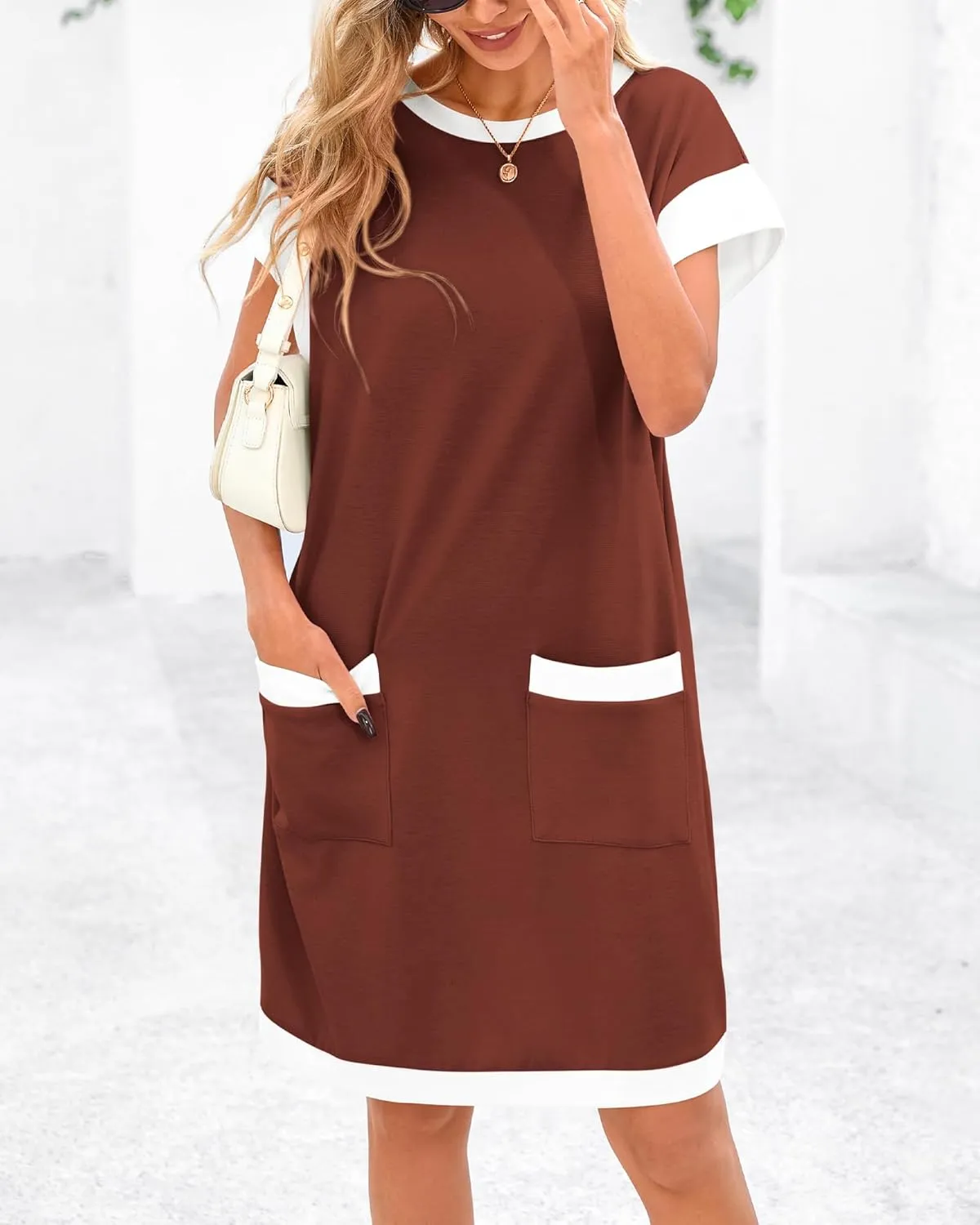 dowerme Women's Summer Dresses 2025 Casual Cap Sleeve Color Block Loose Maternity Sundress Knit Vacation Beach Outfits