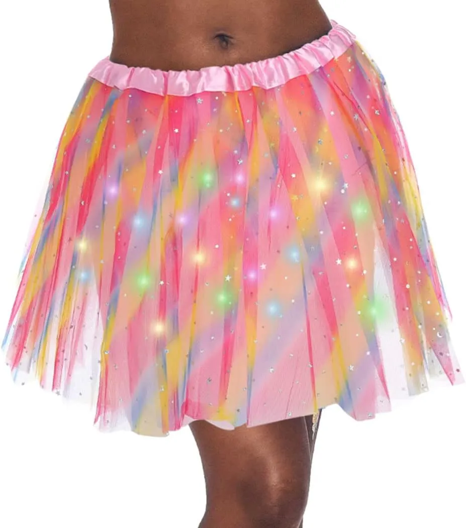 DRESBE Light Up Tutu Skirt Glow Party Tutus Neon LED Tulle Tutu for Women