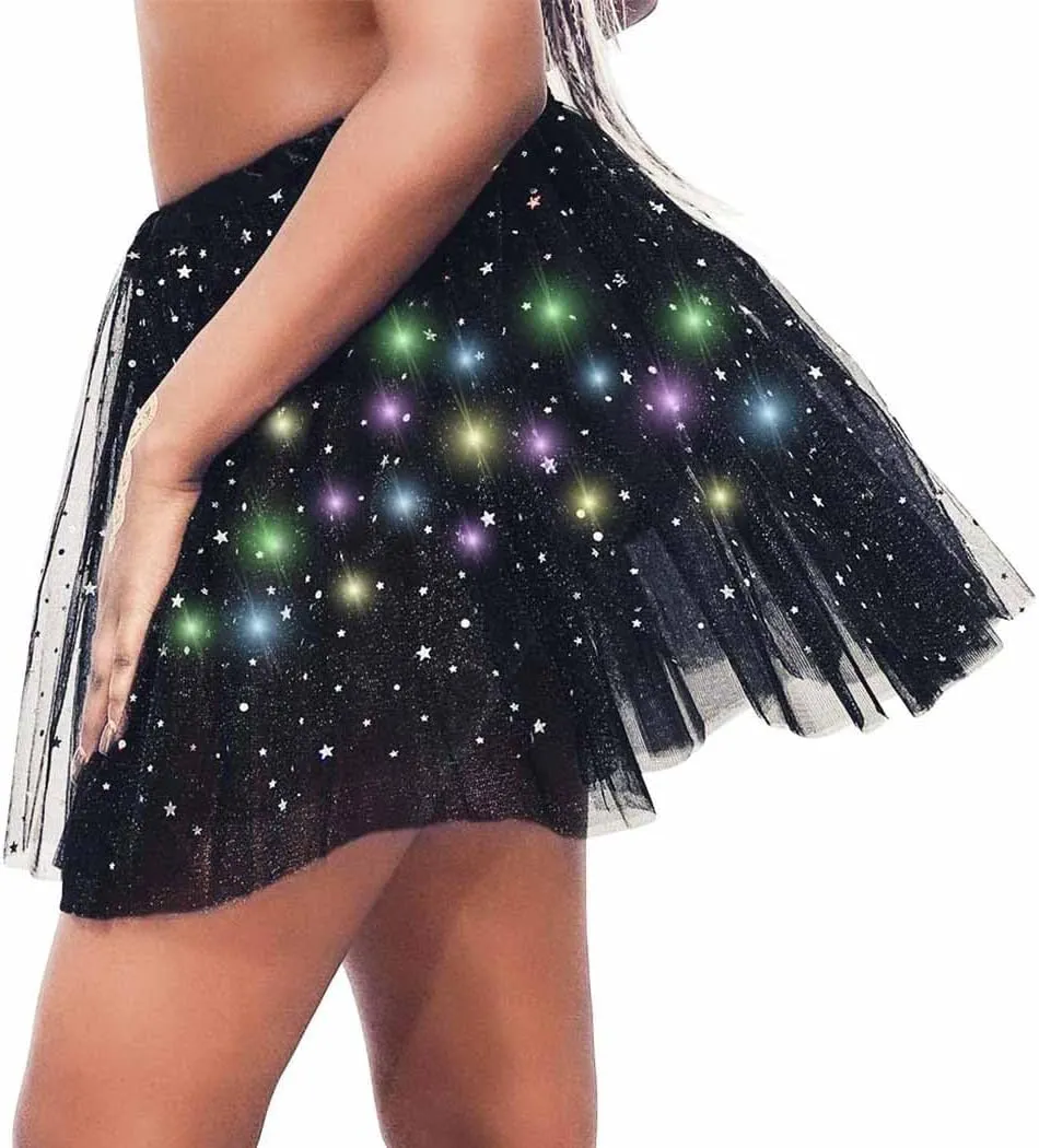 DRESBE Light Up Tutu Skirt Glow Party Tutus Neon LED Tulle Tutu for Women