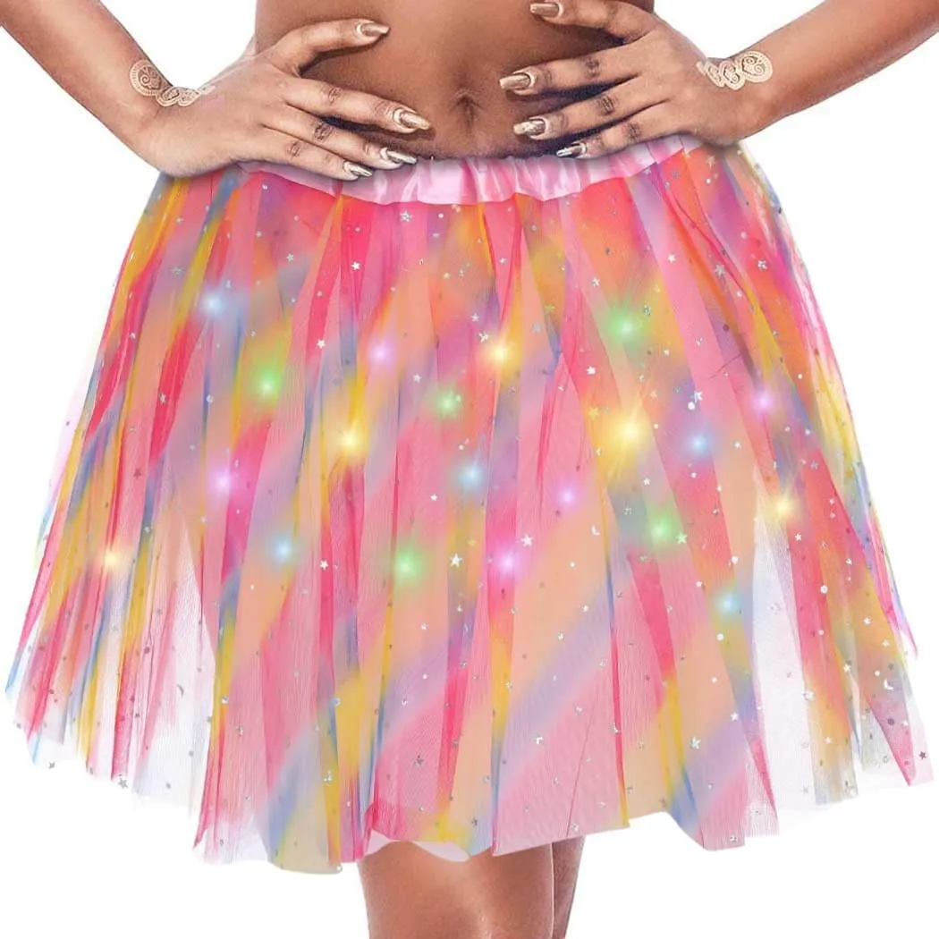 DRESBE Light Up Tutu Skirt Glow Party Tutus Neon LED Tulle Tutu for Women