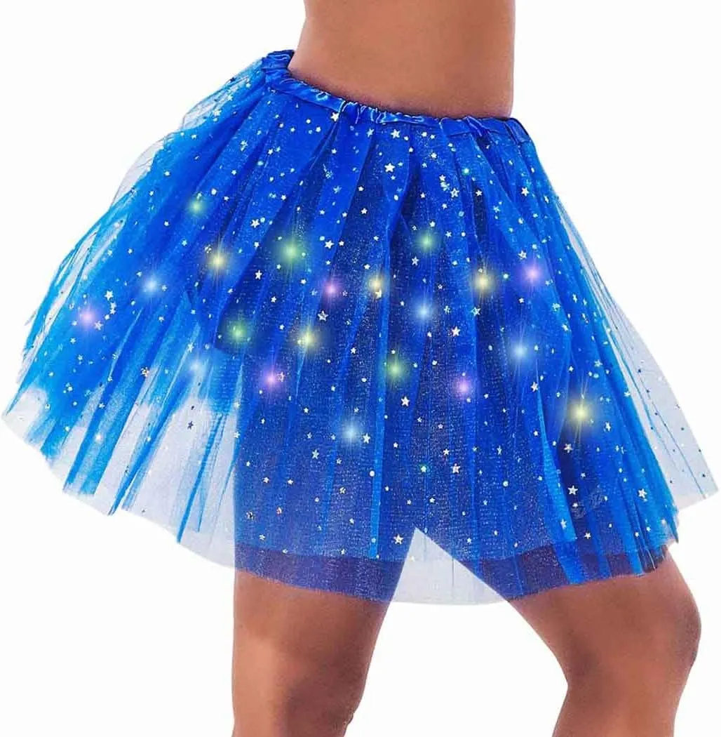 DRESBE Light Up Tutu Skirt Glow Party Tutus Neon LED Tulle Tutu for Women