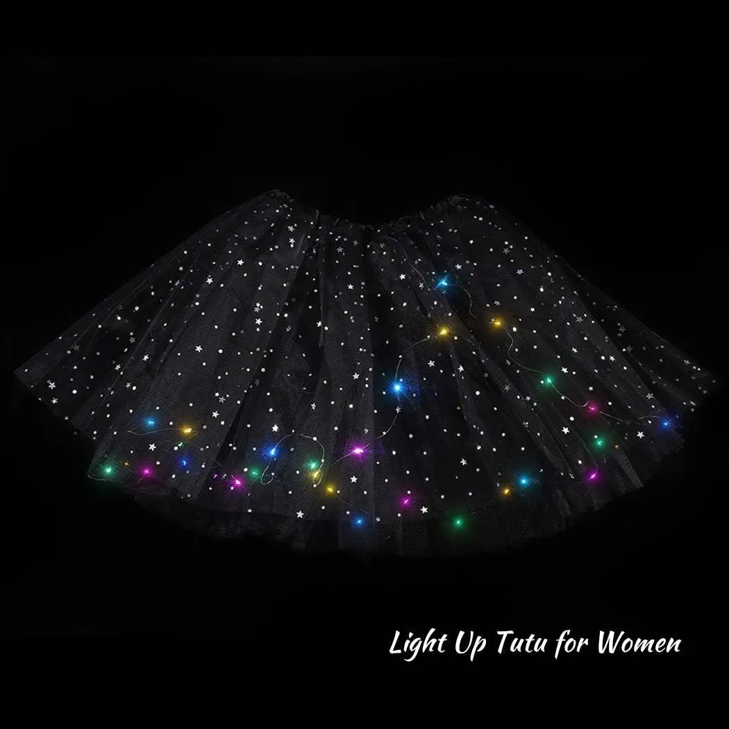 DRESBE Light Up Tutu Skirt Glow Party Tutus Neon LED Tulle Tutu for Women