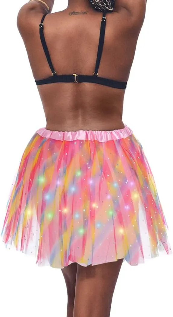 DRESBE Light Up Tutu Skirt Glow Party Tutus Neon LED Tulle Tutu for Women