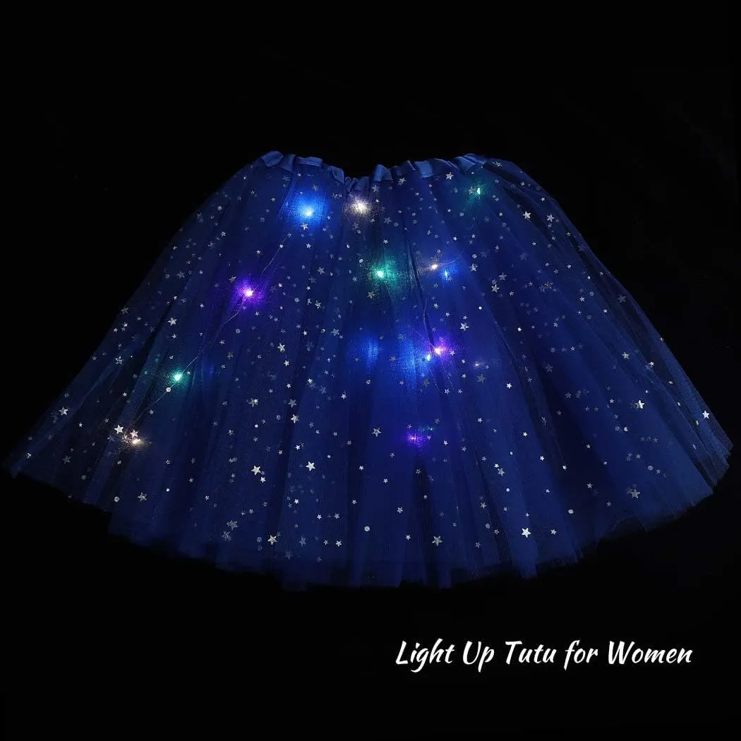 DRESBE Light Up Tutu Skirt Glow Party Tutus Neon LED Tulle Tutu for Women
