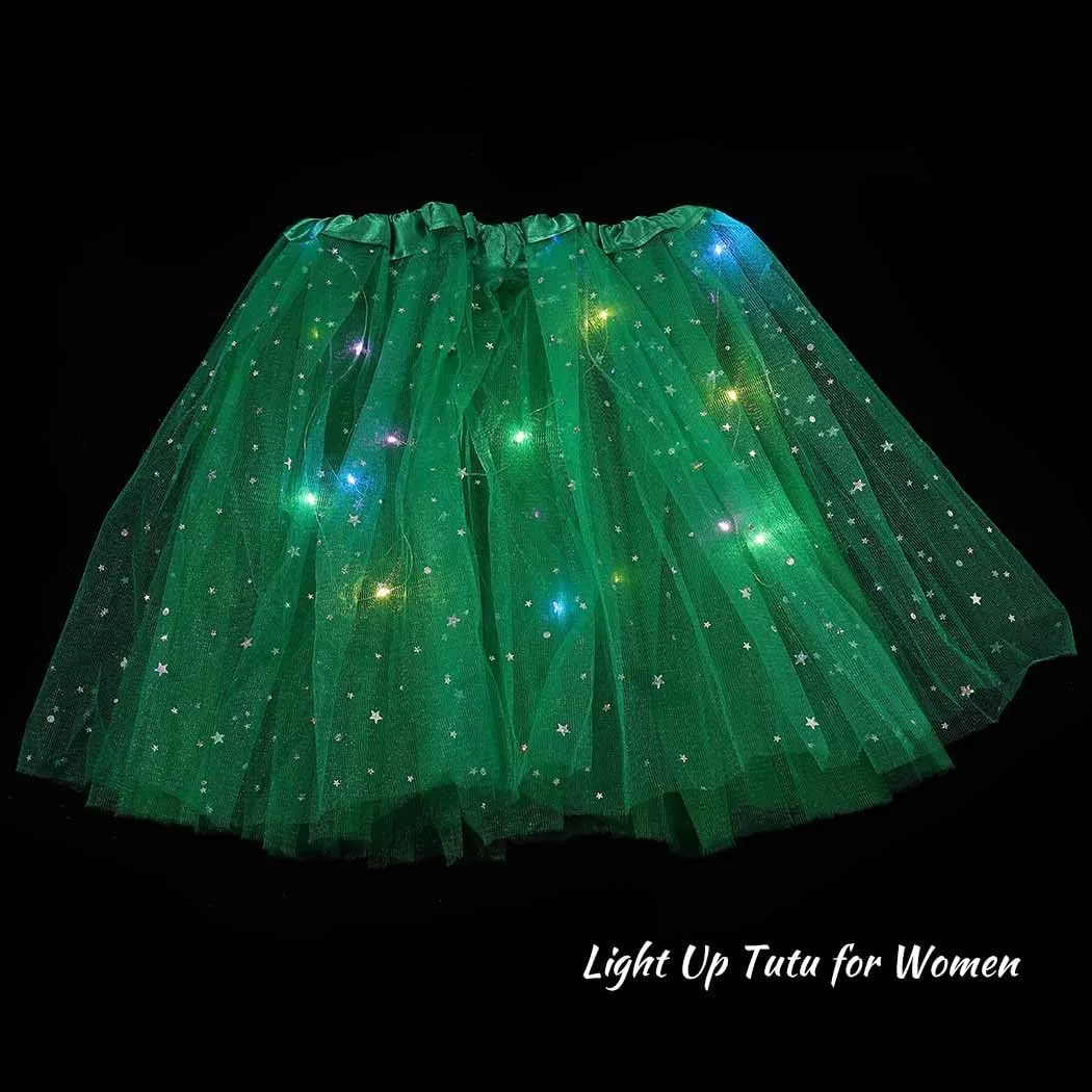 DRESBE Light Up Tutu Skirt Glow Party Tutus Neon LED Tulle Tutu for Women