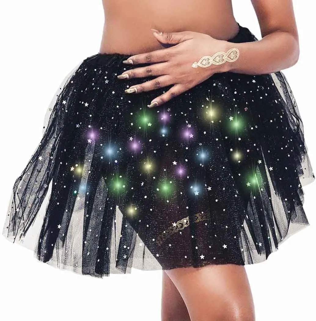 DRESBE Light Up Tutu Skirt Glow Party Tutus Neon LED Tulle Tutu for Women
