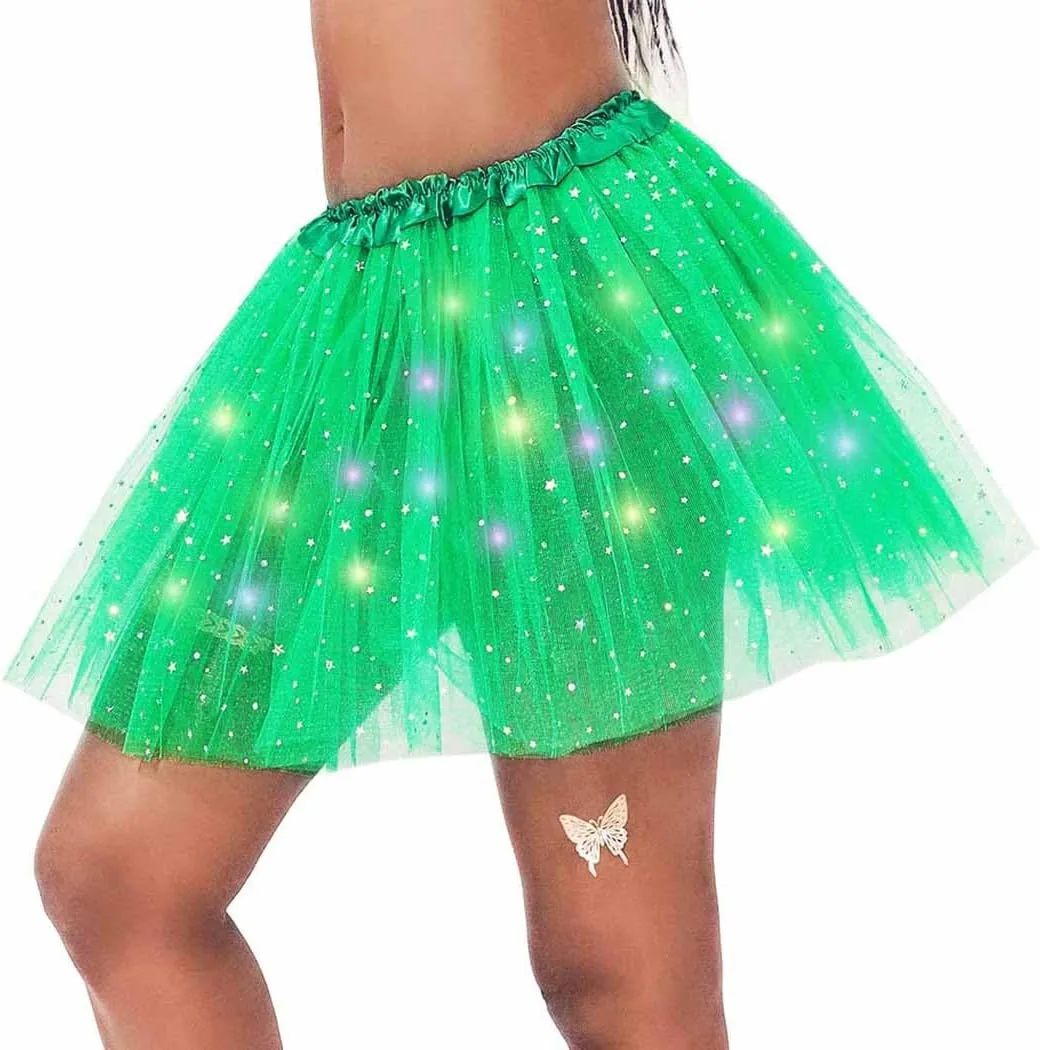 DRESBE Light Up Tutu Skirt Glow Party Tutus Neon LED Tulle Tutu for Women