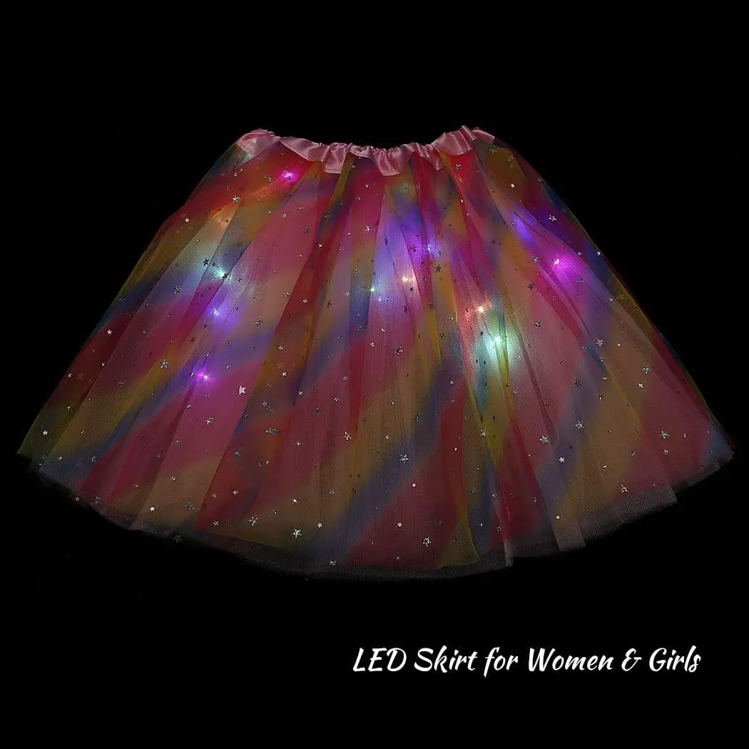 DRESBE Light Up Tutu Skirt Glow Party Tutus Neon LED Tulle Tutu for Women