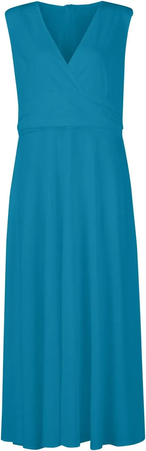 Dresses for Women 2024 Flowy Ruched Wrap V Neck Boho Dress Floral Print Sleeveless Maxi Dress Flowy Beach Dresses