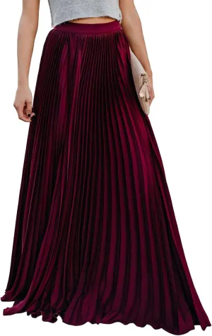 ebossy Women's High Waist Flowy Pleated Chiffon Maxi Skirt