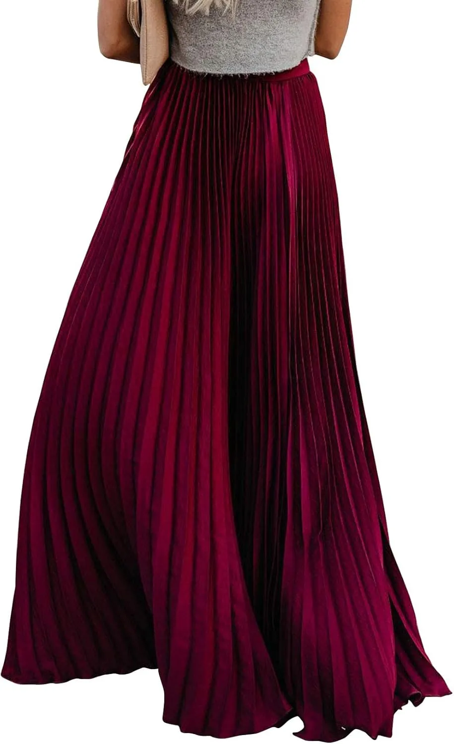 ebossy Women's High Waist Flowy Pleated Chiffon Maxi Skirt