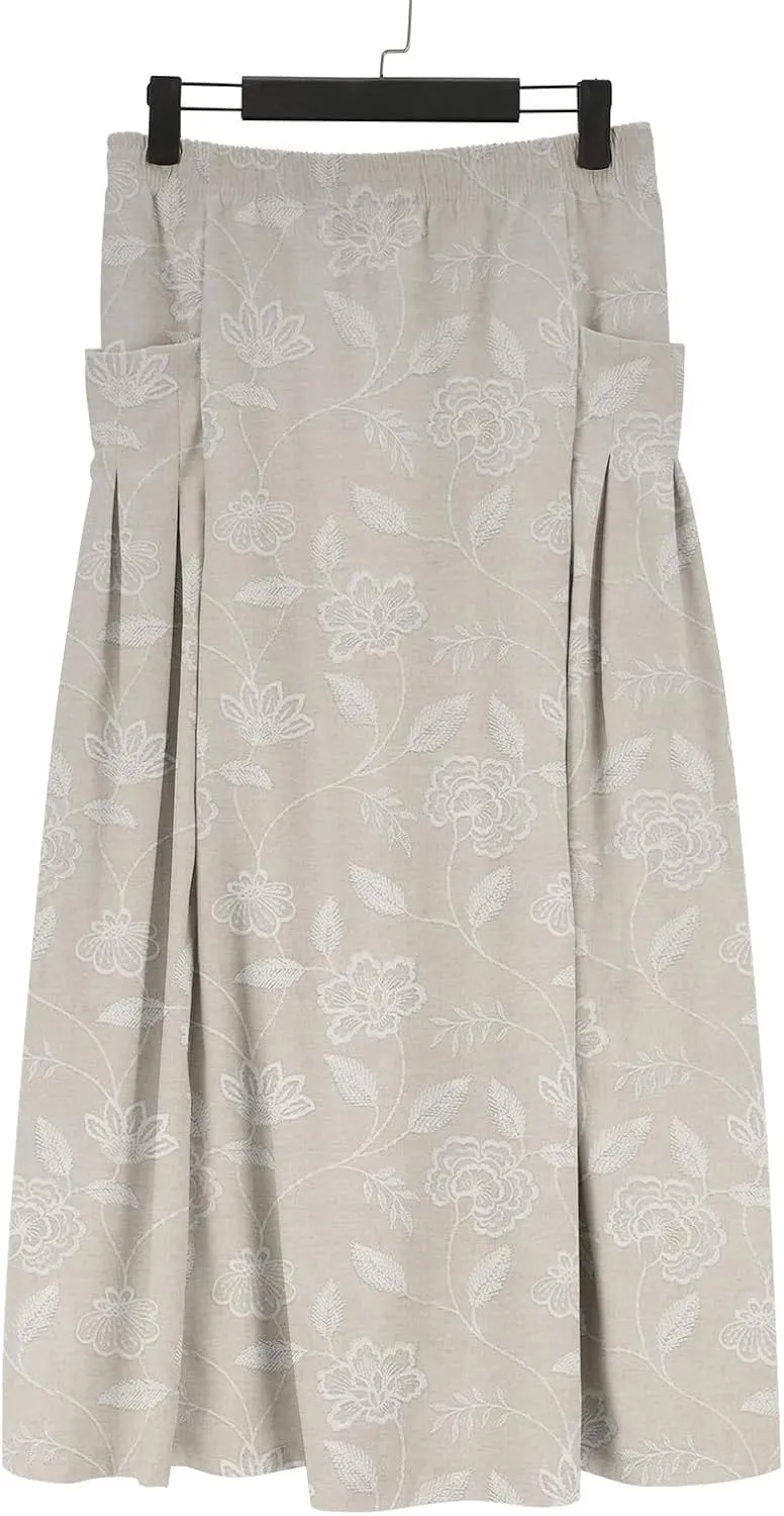 Elastic High Waist Floral Print Boho Maxi Skirt Women Tiered Pleated Flowy Long Summer Beach Skirt