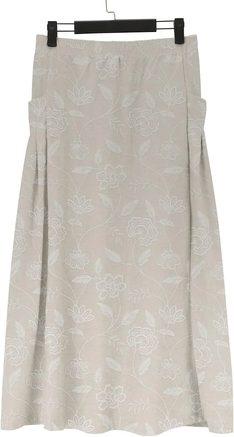 Elastic High Waist Floral Print Boho Maxi Skirt Women Tiered Pleated Flowy Long Summer Beach Skirt