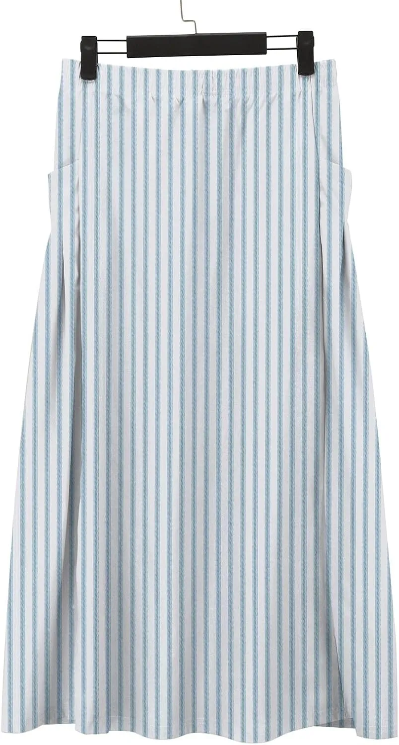 Elastic High Waist Flowy Maxi Skirts Women Boho Floral Summer Tiered Pleated A Line Long Skirt with Pockets Beach