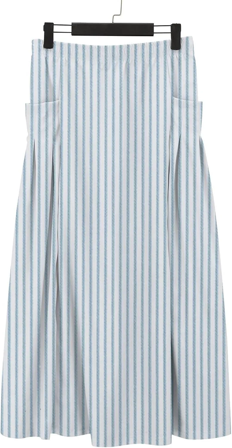 Elastic High Waist Flowy Maxi Skirts Women Boho Floral Summer Tiered Pleated A Line Long Skirt with Pockets Beach