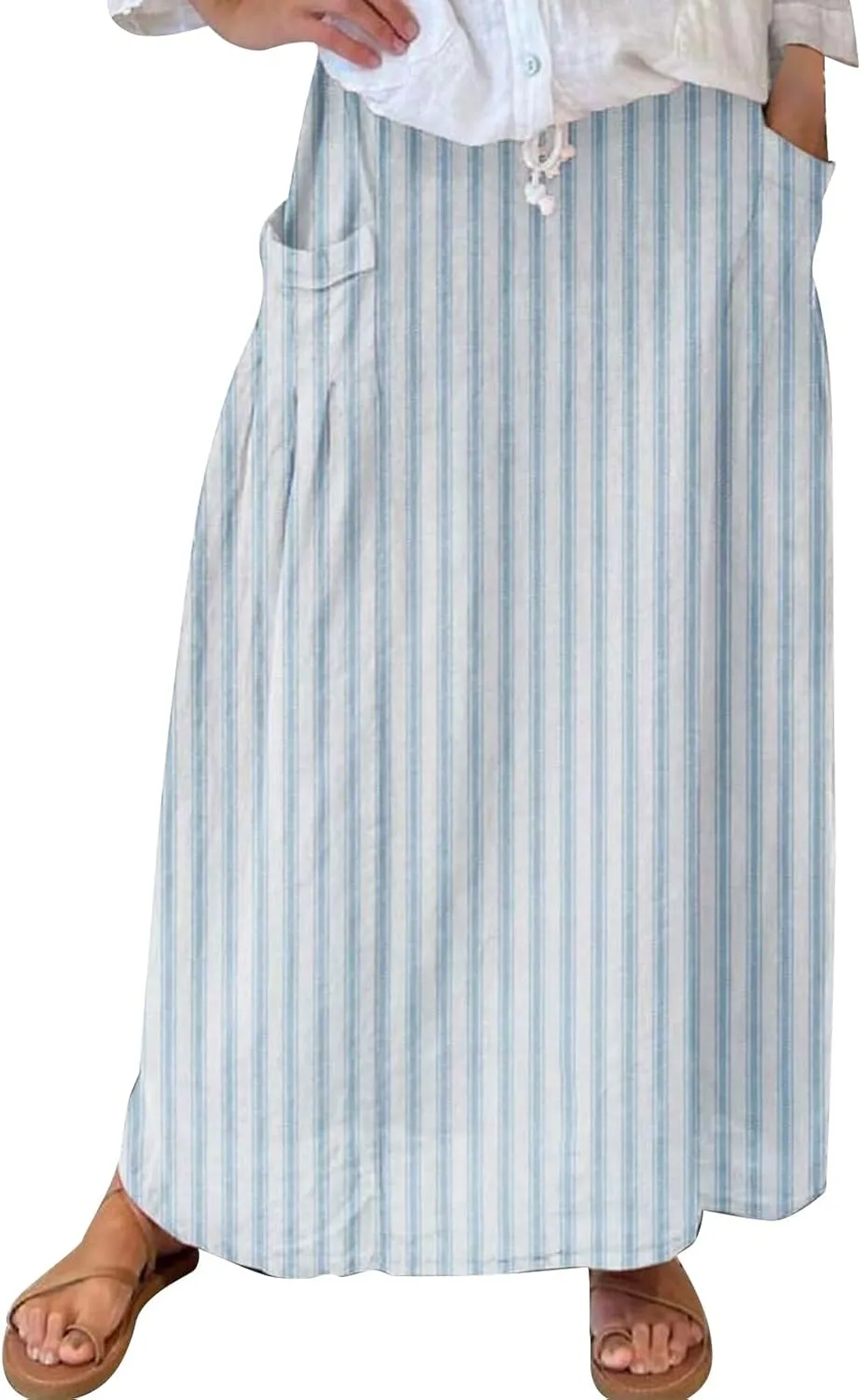 Elastic High Waist Flowy Maxi Skirts Women Boho Floral Summer Tiered Pleated A Line Long Skirt with Pockets Beach