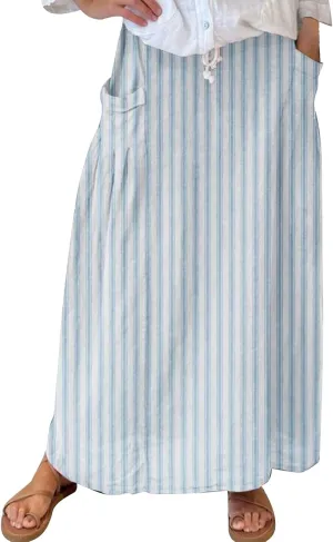 Elastic High Waist Flowy Maxi Skirts Women Boho Floral Summer Tiered Pleated A Line Long Skirt with Pockets Beach