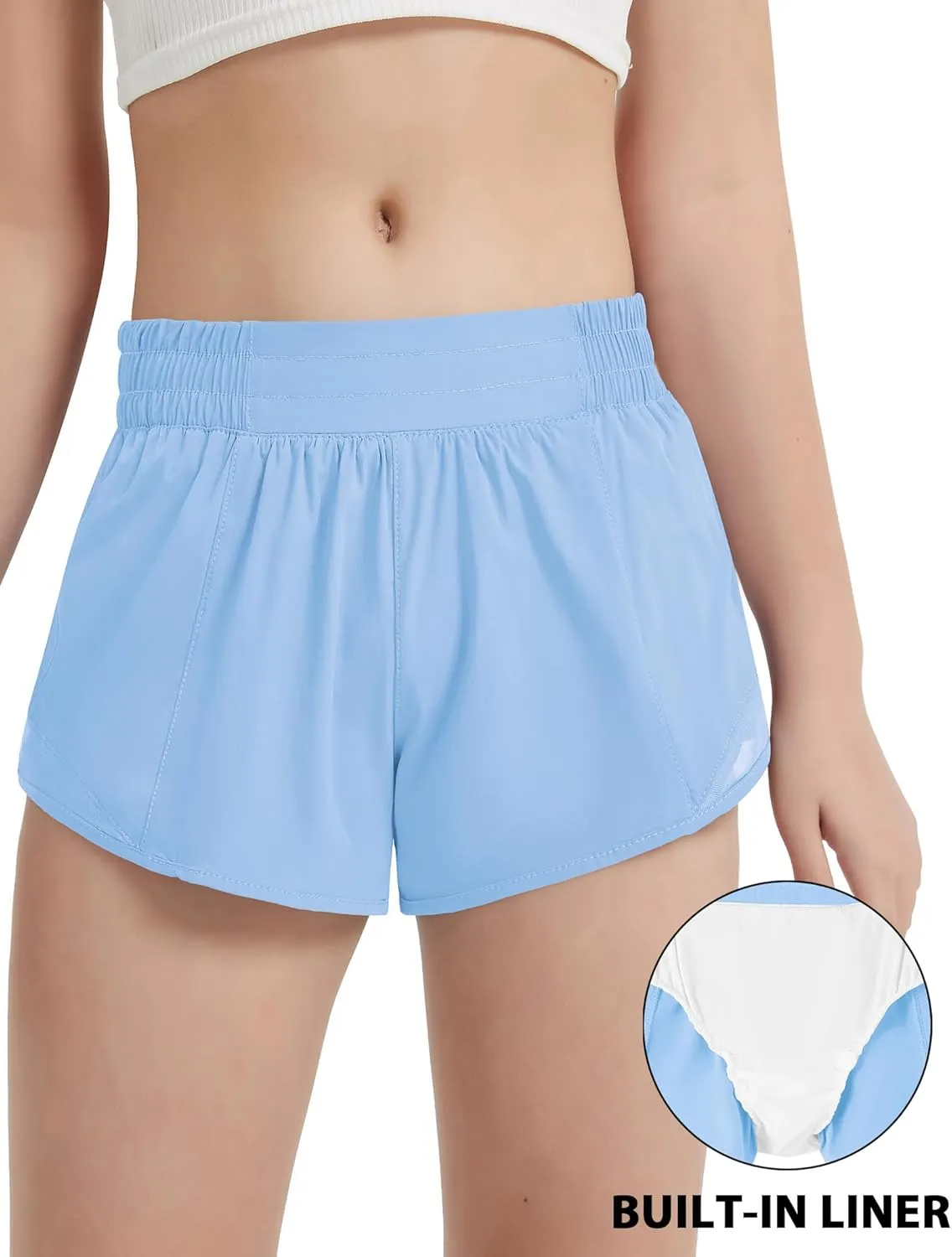 EXARUS Girls 2.5"/4" Athletic Shorts Running Workout Track with Liner Zip Pocket Lightweight Gym Sports for Kids 6-12Y