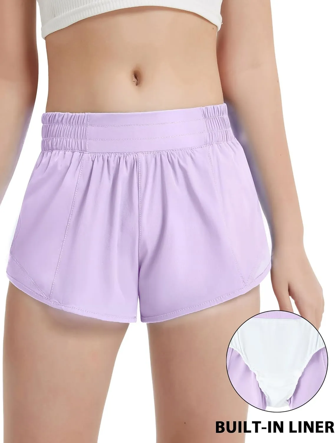 EXARUS Girls 2.5"/4" Athletic Shorts Running Workout Track with Liner Zip Pocket Lightweight Gym Sports for Kids 6-12Y