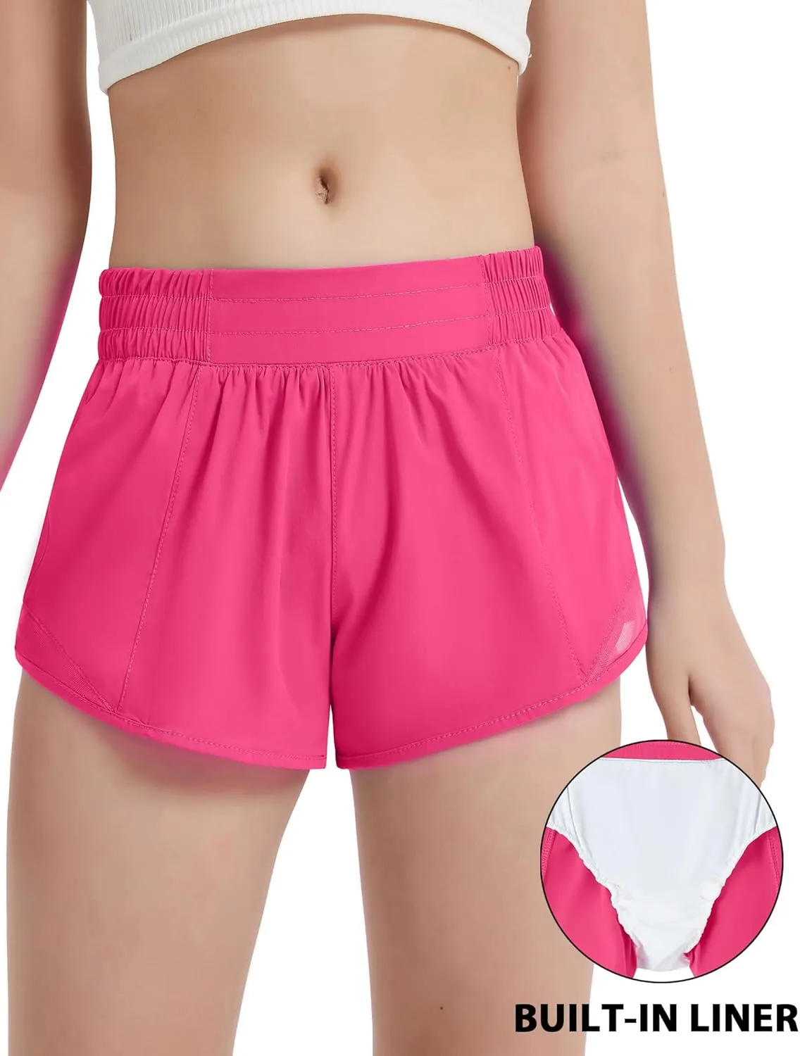EXARUS Girls 2.5"/4" Athletic Shorts Running Workout Track with Liner Zip Pocket Lightweight Gym Sports for Kids 6-12Y