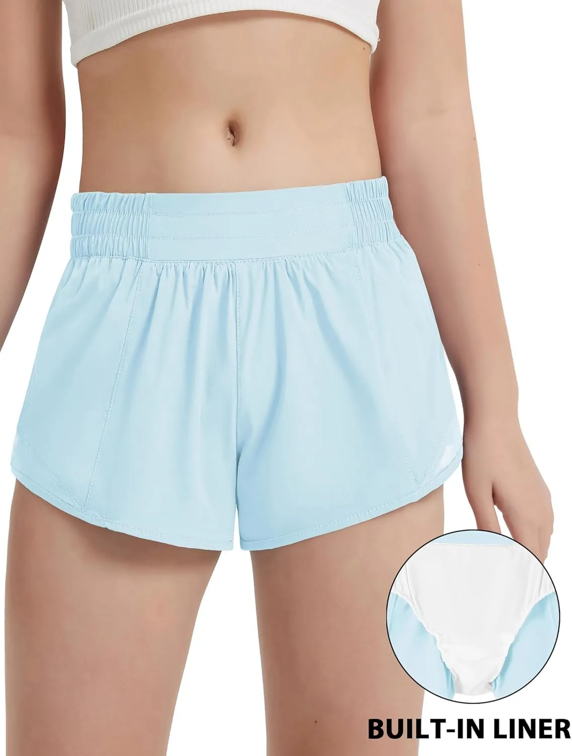EXARUS Girls 2.5"/4" Athletic Shorts Running Workout Track with Liner Zip Pocket Lightweight Gym Sports for Kids 6-12Y
