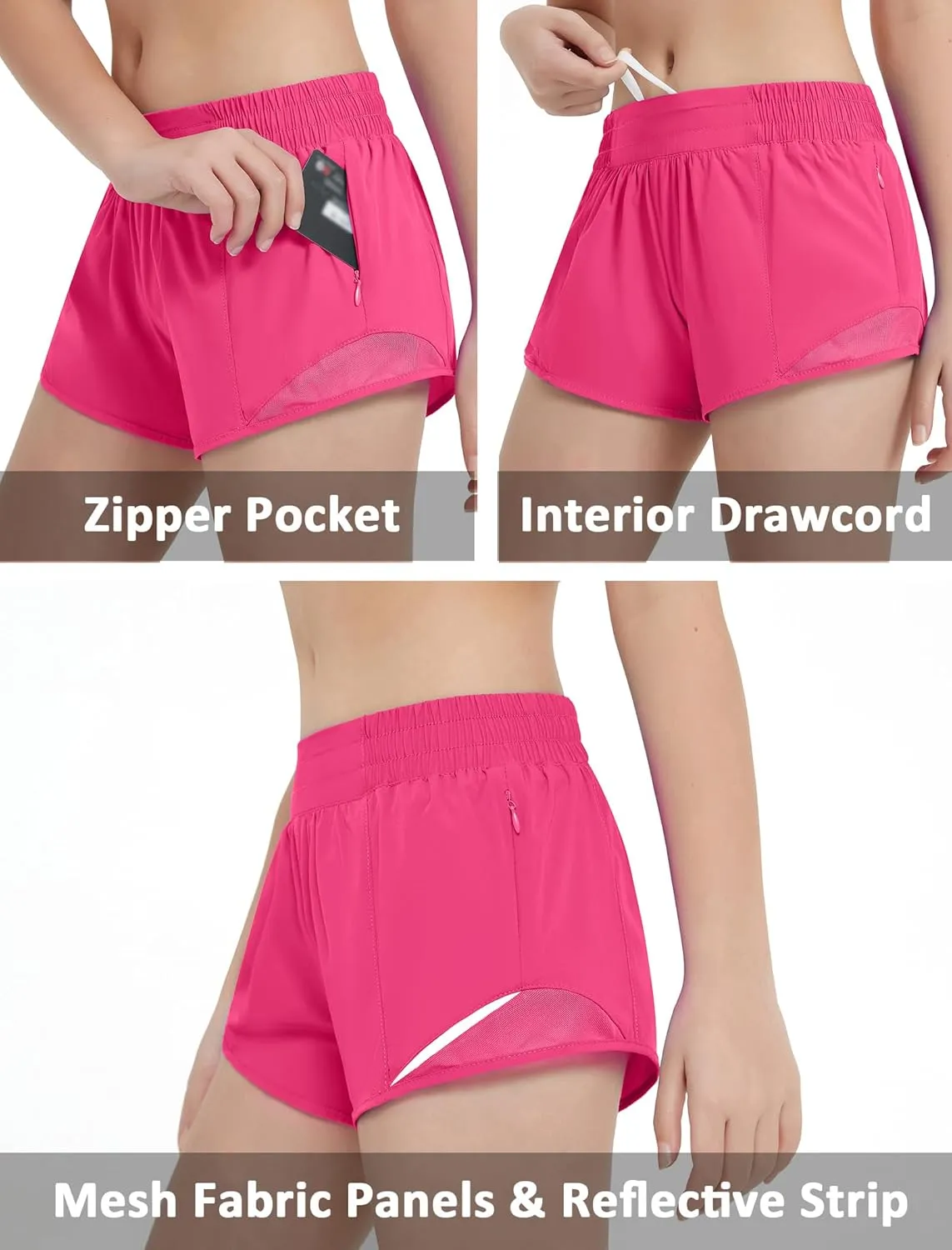 EXARUS Girls 2.5"/4" Athletic Shorts Running Workout Track with Liner Zip Pocket Lightweight Gym Sports for Kids 6-12Y