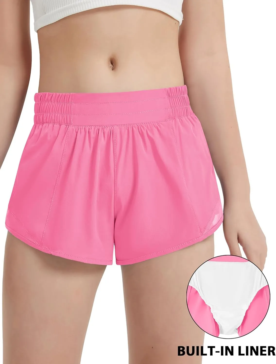 EXARUS Girls 2.5"/4" Athletic Shorts Running Workout Track with Liner Zip Pocket Lightweight Gym Sports for Kids 6-12Y