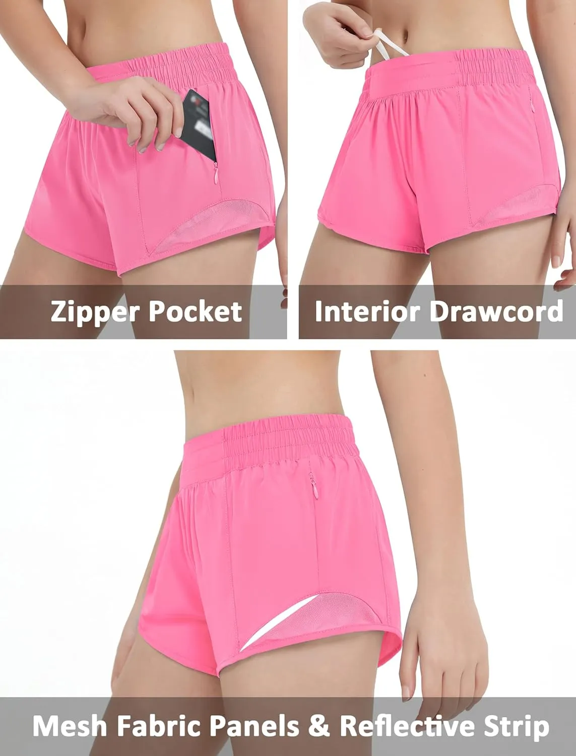 EXARUS Girls 2.5"/4" Athletic Shorts Running Workout Track with Liner Zip Pocket Lightweight Gym Sports for Kids 6-12Y