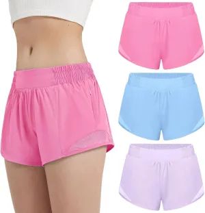 EXARUS Girls 2.5"/4" Athletic Shorts Running Workout Track with Liner Zip Pocket Lightweight Gym Sports for Kids 6-12Y