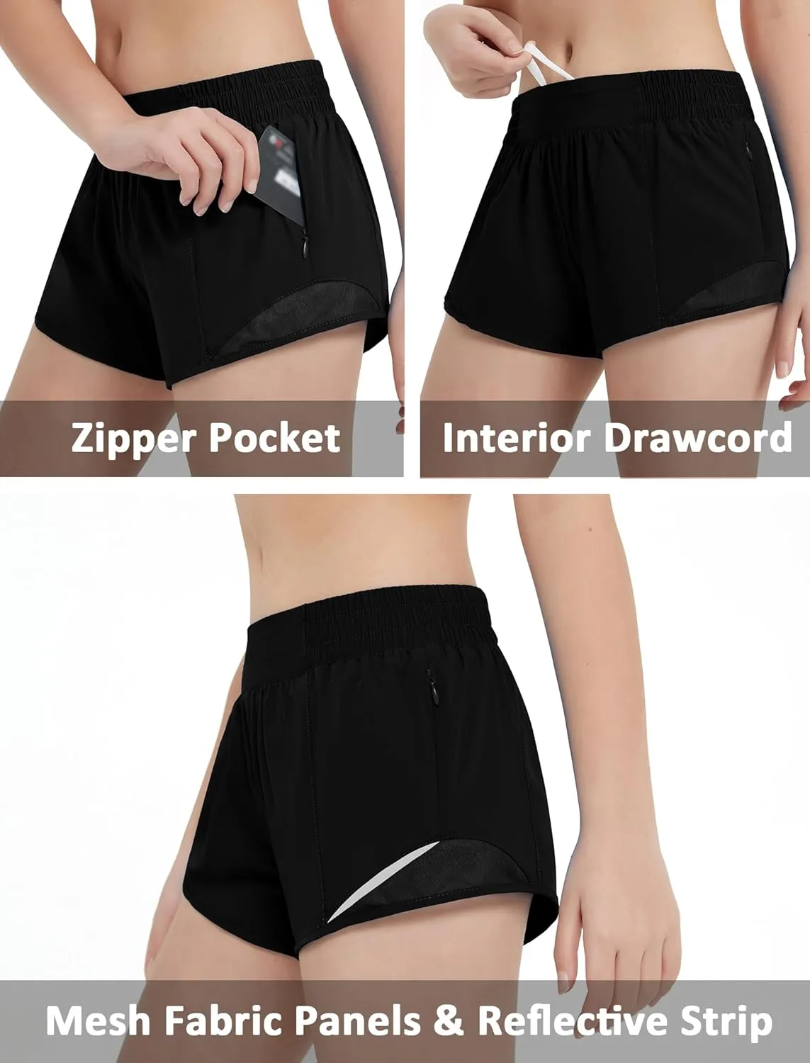 EXARUS Girls Running Shorts Athletic with Liner Zipper Pocket Lightweight Elastic Waist Sports Track for Kids