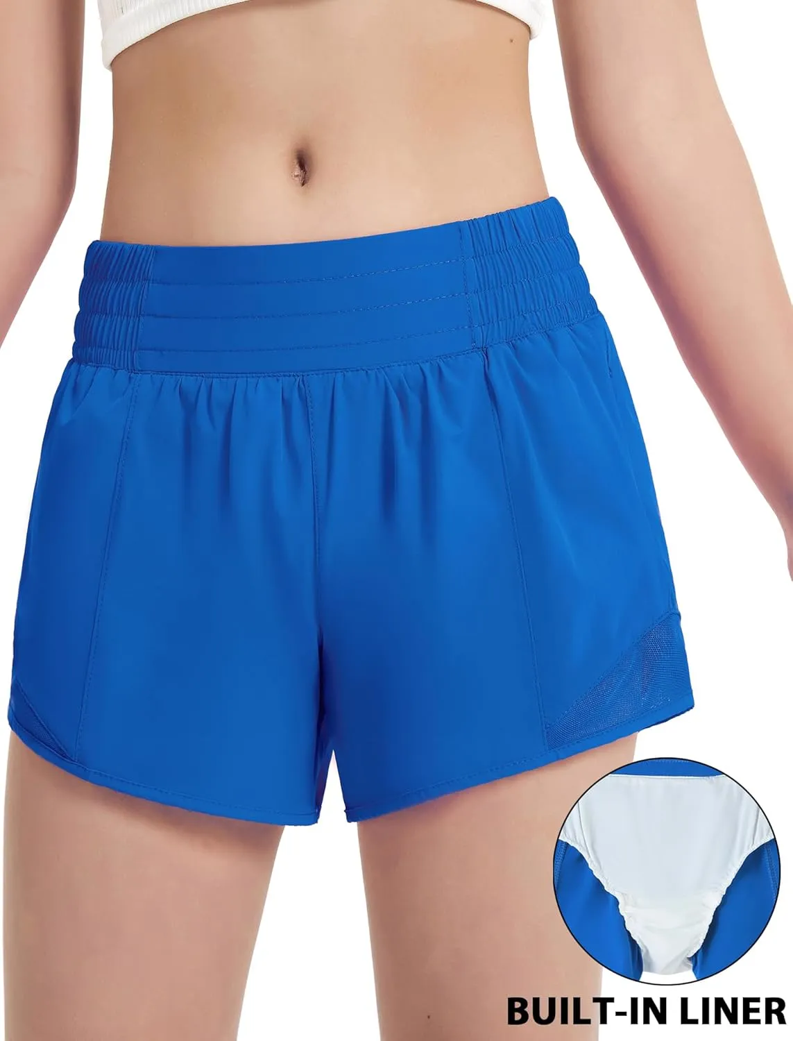 EXARUS Girls Running Shorts Athletic with Liner Zipper Pocket Lightweight Elastic Waist Sports Track for Kids