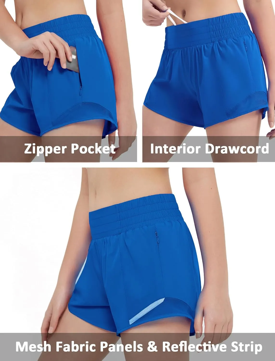 EXARUS Girls Running Shorts Athletic with Liner Zipper Pocket Lightweight Elastic Waist Sports Track for Kids