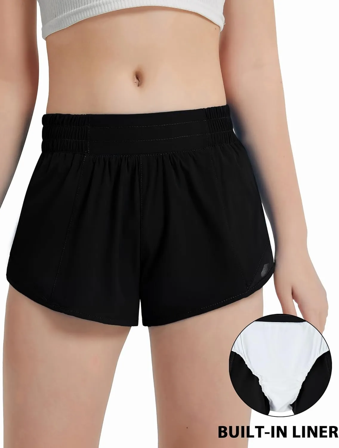 EXARUS Girls Running Shorts Athletic with Liner Zipper Pocket Lightweight Elastic Waist Sports Track for Kids