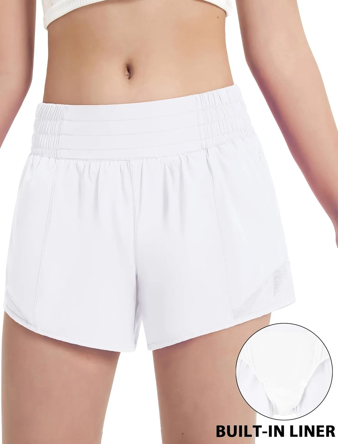 EXARUS Girls Running Shorts Athletic with Liner Zipper Pocket Lightweight Elastic Waist Sports Track for Kids