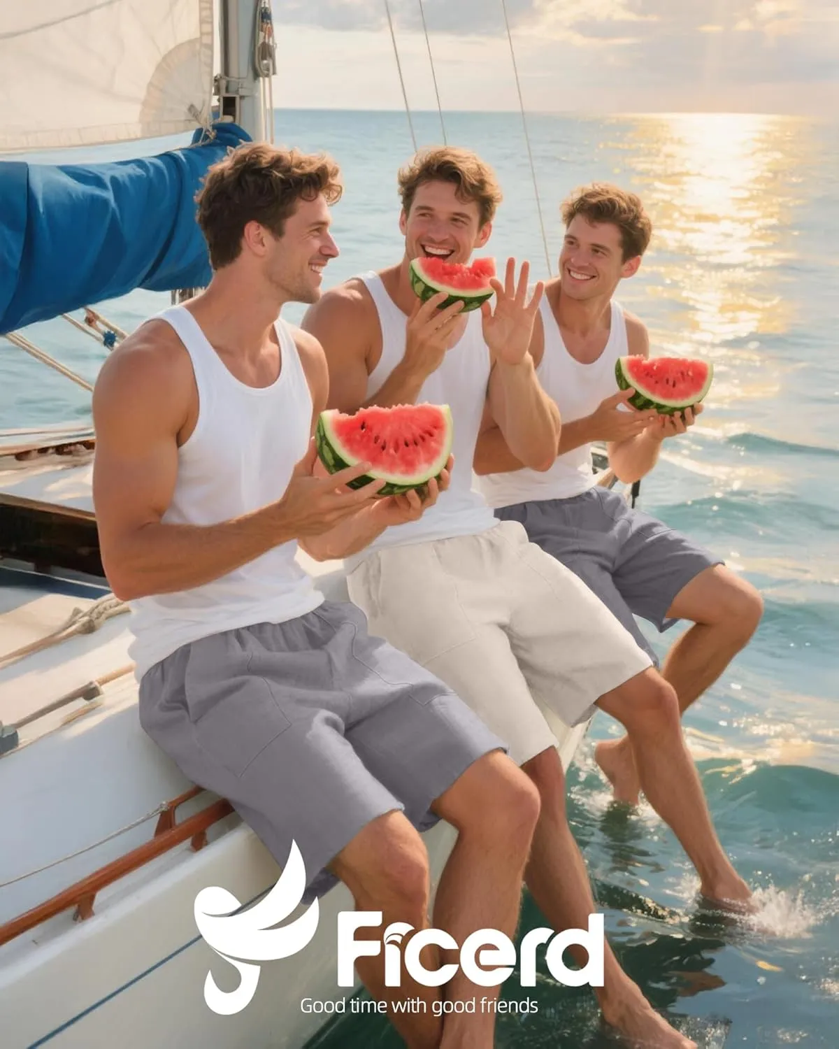 Ficerd 2 Pack Men's Big and Tall Linen Bermuda Shorts, Summer Casual Elastic Waist Flat Front Beach Shorts Pants with Pockets