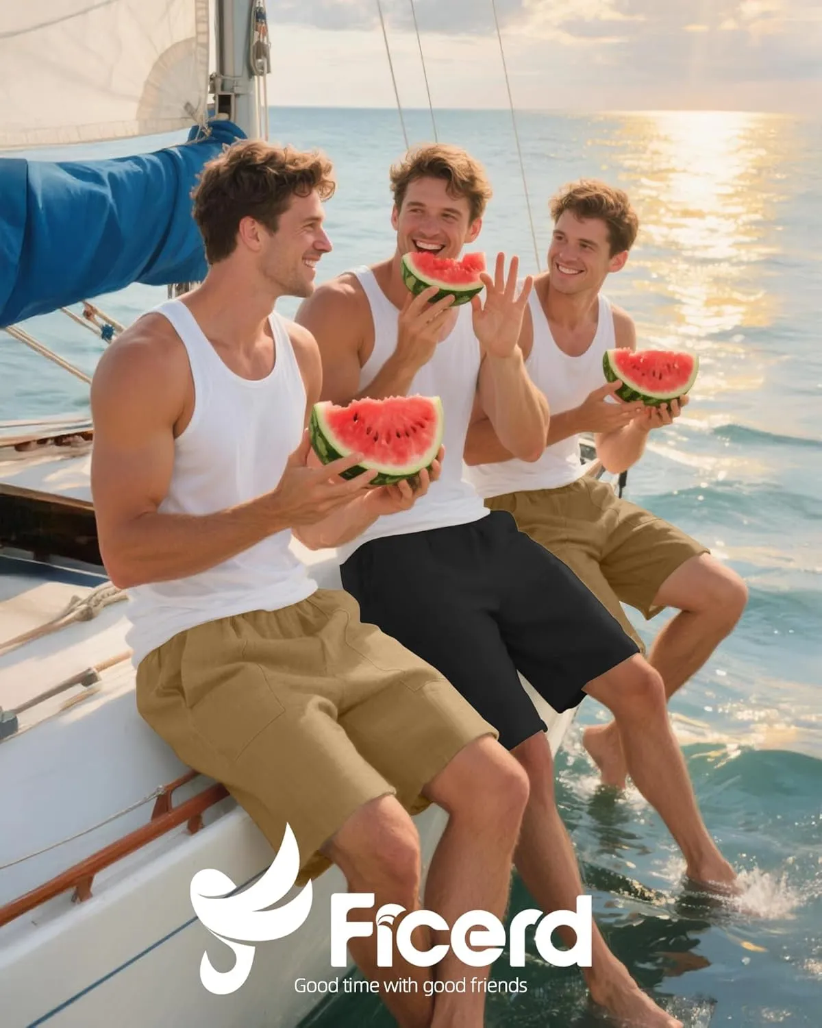 Ficerd 2 Pack Men's Big and Tall Linen Bermuda Shorts, Summer Casual Elastic Waist Flat Front Beach Shorts Pants with Pockets