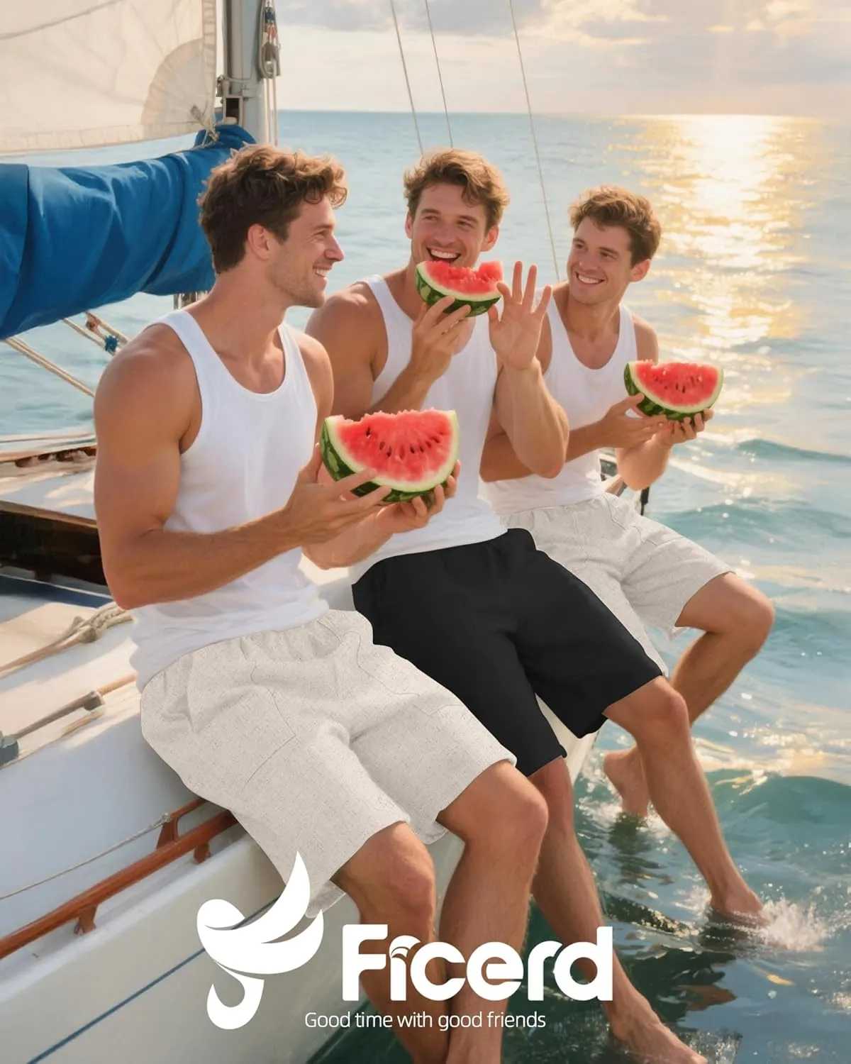 Ficerd 2 Pack Men's Big and Tall Linen Bermuda Shorts, Summer Casual Elastic Waist Flat Front Beach Shorts Pants with Pockets