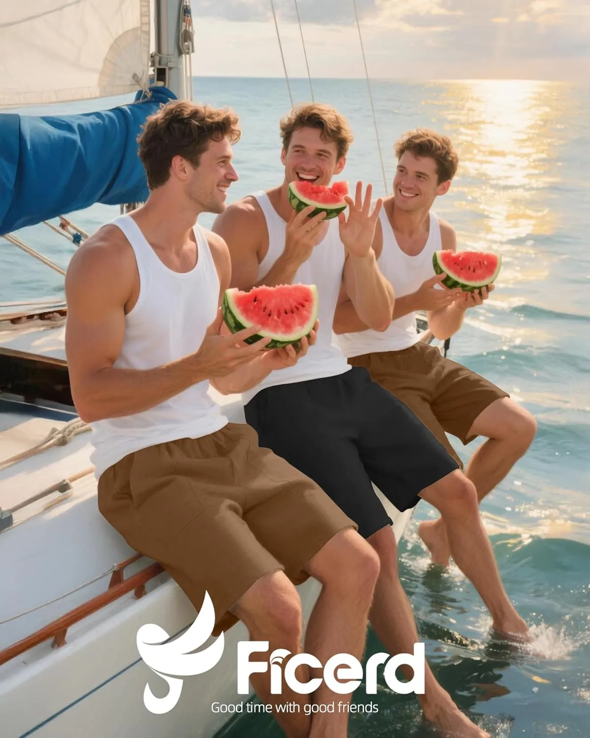 Ficerd 2 Pack Men's Big and Tall Linen Bermuda Shorts, Summer Casual Elastic Waist Flat Front Beach Shorts Pants with Pockets