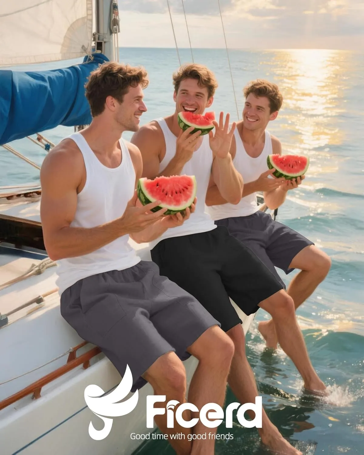 Ficerd 2 Pack Men's Big and Tall Linen Bermuda Shorts, Summer Casual Elastic Waist Flat Front Beach Shorts Pants with Pockets