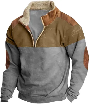 FlekmanArt Mens Quarter Zip Pullover Stand Collar Long Sleeve Outfits V Neck Graphic Print T Shirts Fashionable Pullovers