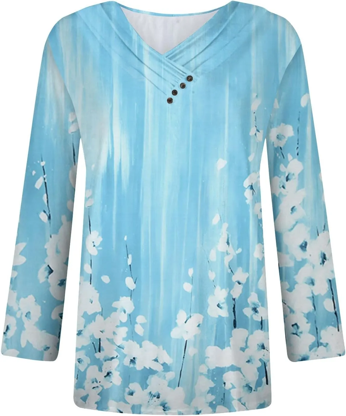 FlekmanArt Sweatshirt for Women Chest Panel Ruched Long Sleeve Outfits Button V Neck Printing T Shirt Comfy Sweatshirts