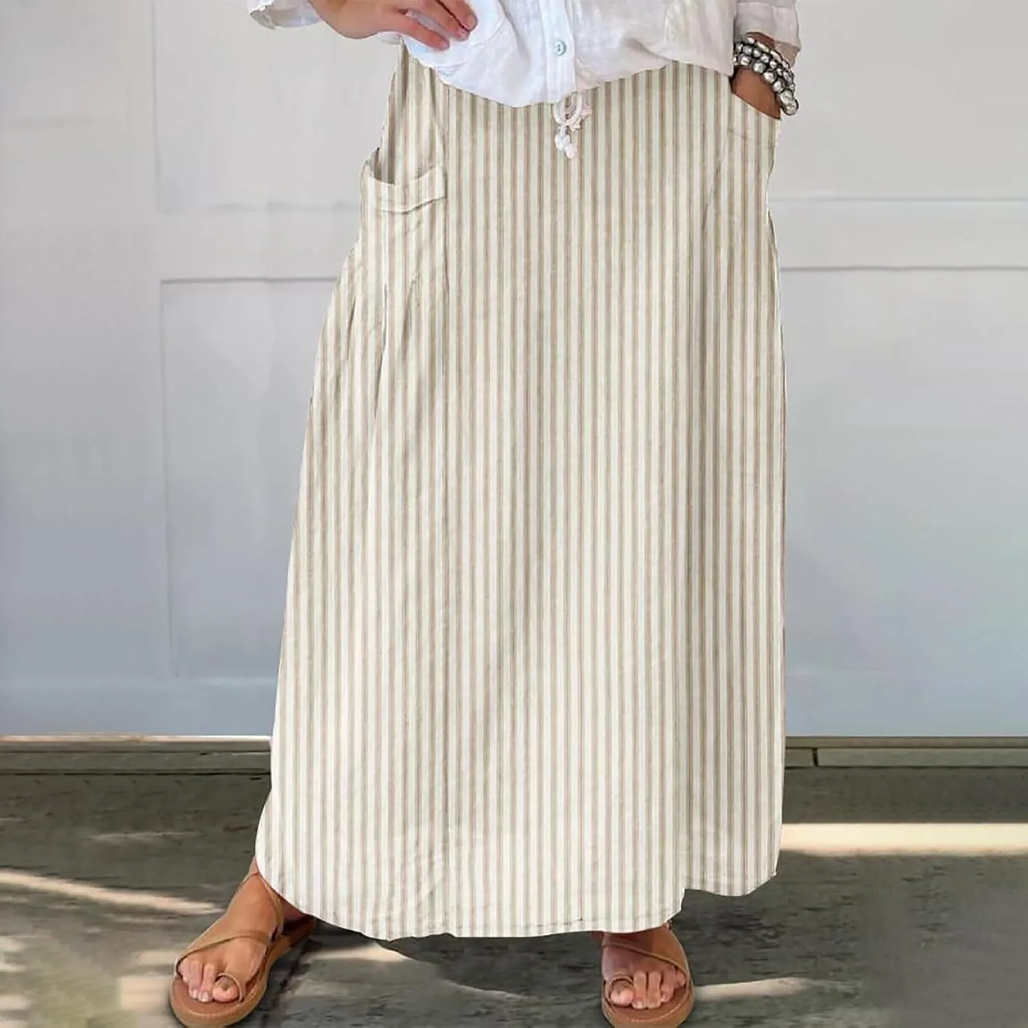 Flowy Long Summer Skirts Women Boho Floral Elastic High Waist Tiered Pleated Casual Beach Maxi Skirt