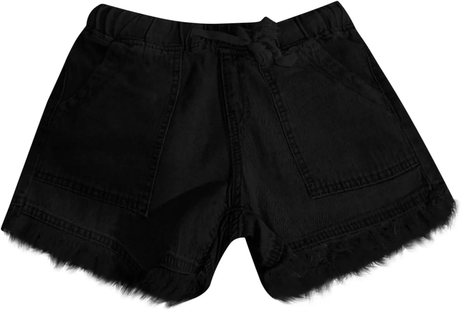 Frayed Hem Denim Shorts for Women - Jean Shorts with Ripped Details and Raw Edge Drawstring Elastic Waist Shorts