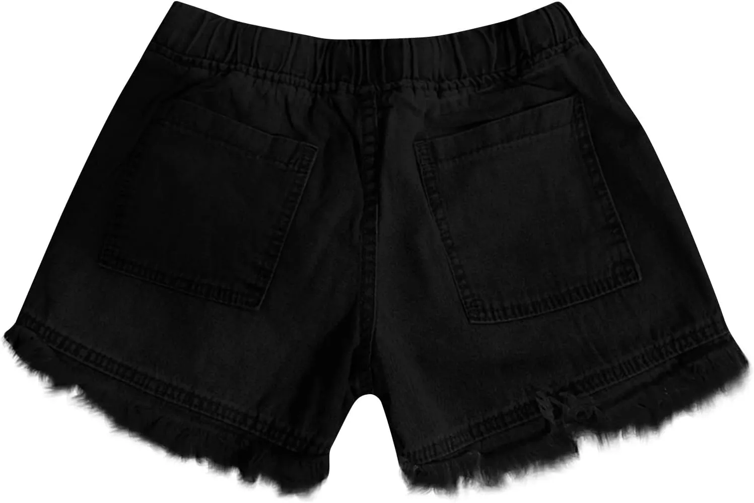 Frayed Hem Denim Shorts for Women - Jean Shorts with Ripped Details and Raw Edge Drawstring Elastic Waist Shorts