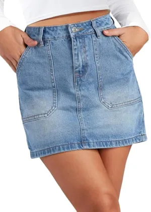 Genleck Denim Skirts for Women – Cargo Jean Skirts with Pockets High Waist Stretch Cute Y2K Casual Mini Skirts