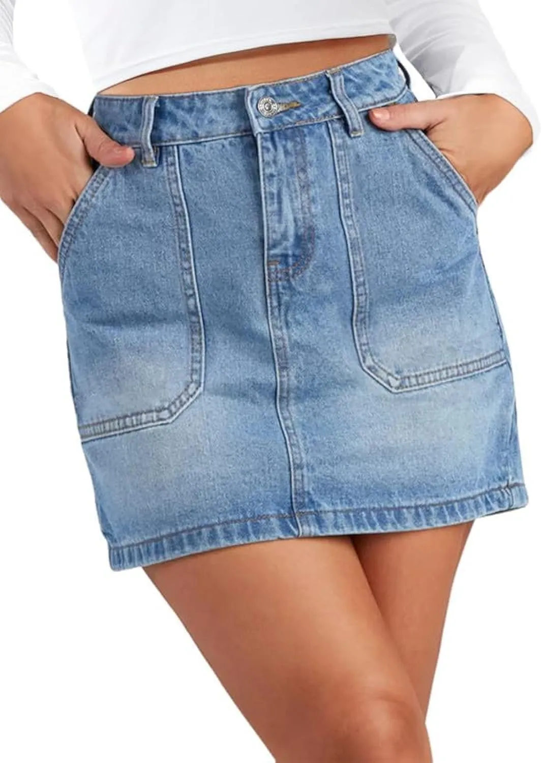 Genleck Denim Skirts for Women – Cargo Jean Skirts with Pockets High Waist Stretch Cute Y2K Casual Mini Skirts