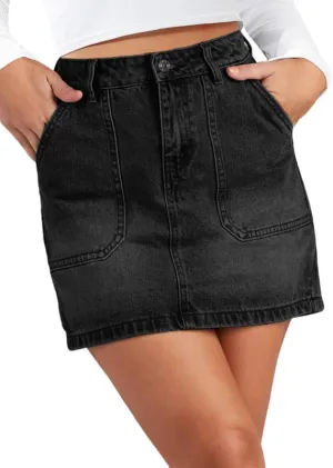 Genleck Denim Skirts for Women – Cargo Jean Skirts with Pockets High Waist Stretch Cute Y2K Casual Mini Skirts