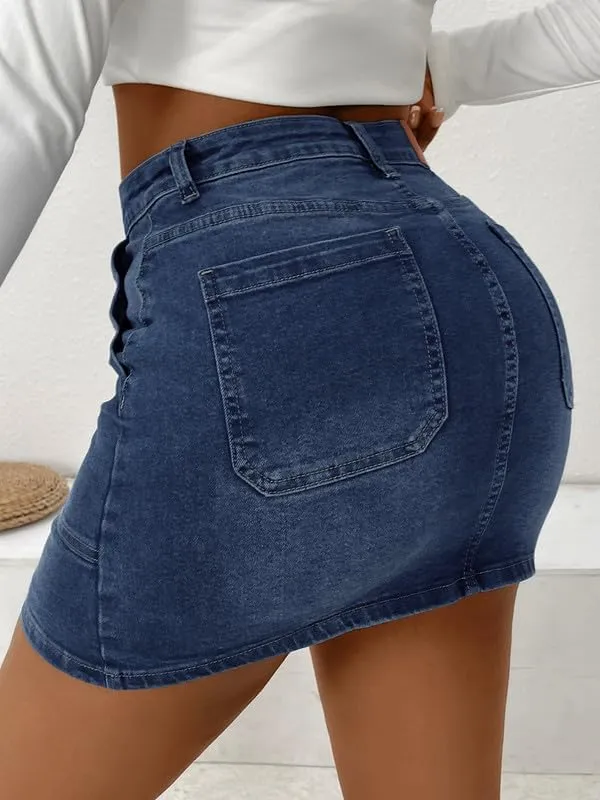 Genleck Denim Skirts for Women – Cargo Jean Skirts with Pockets High Waist Stretch Cute Y2K Casual Mini Skirts